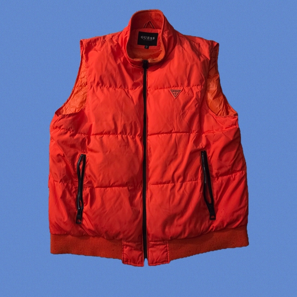 Guess Men's Vibrant Orange Quilted Vest
